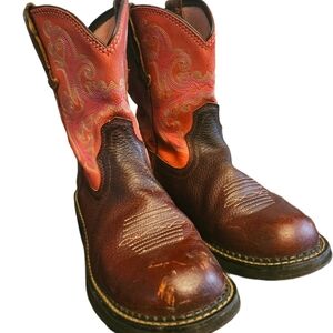 Ariat Fatbaby Leather Western Cowboy Boots Brown Pink Size 7.5 Pull on